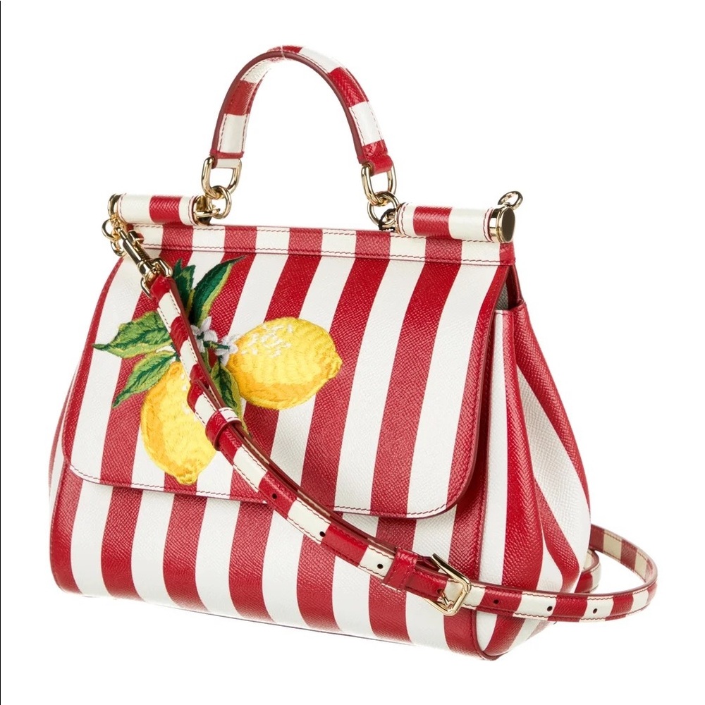 Dolce & Gabbana Striped Lemons Miss Sicily Handle Bag